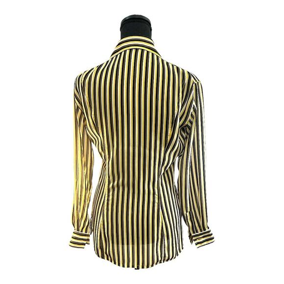 FENDI VTG Yellow Wh Brown & Black Stripe Shirt FENDI LOGO fabric & buttons 38 - Picture 4 of 16
